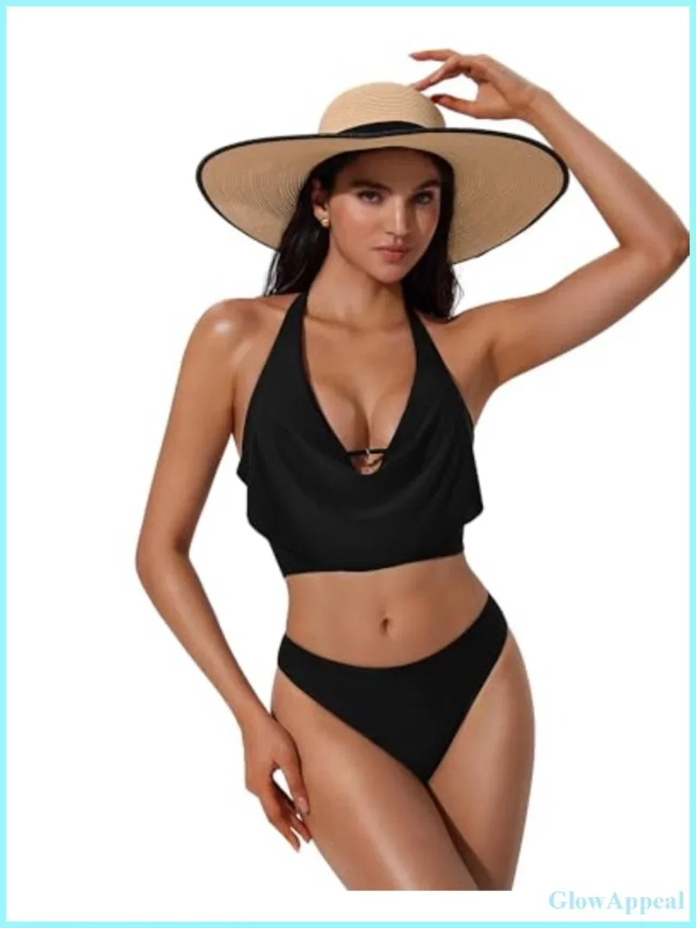 Sexy Halter Cowl Neck Bikini Set with Adjustable Straps and Zipper Detail